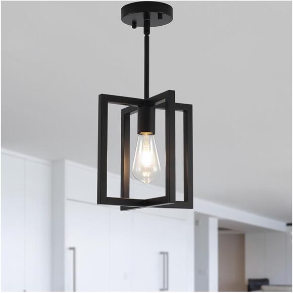 Bosomfr 1-Light Black Ceiling Light Fixture Semi Flush Mount, Rustic Vintage - Picture 1 of 7
